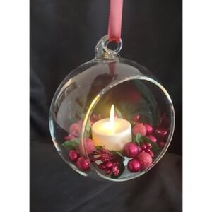 Luminara Flameless Candle RedBerry Glass Christmas Tree Ornament Decor & Remote